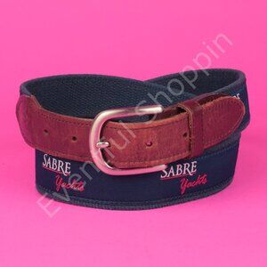 The Belted Cow Belt Mens 36 Sabre Yachts Canvas Cotton Leather Tip Surcingle